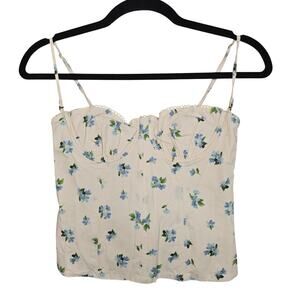 Corset Top Womens Small White Blue Floral Bustier Boho Summer Coquette Cottage